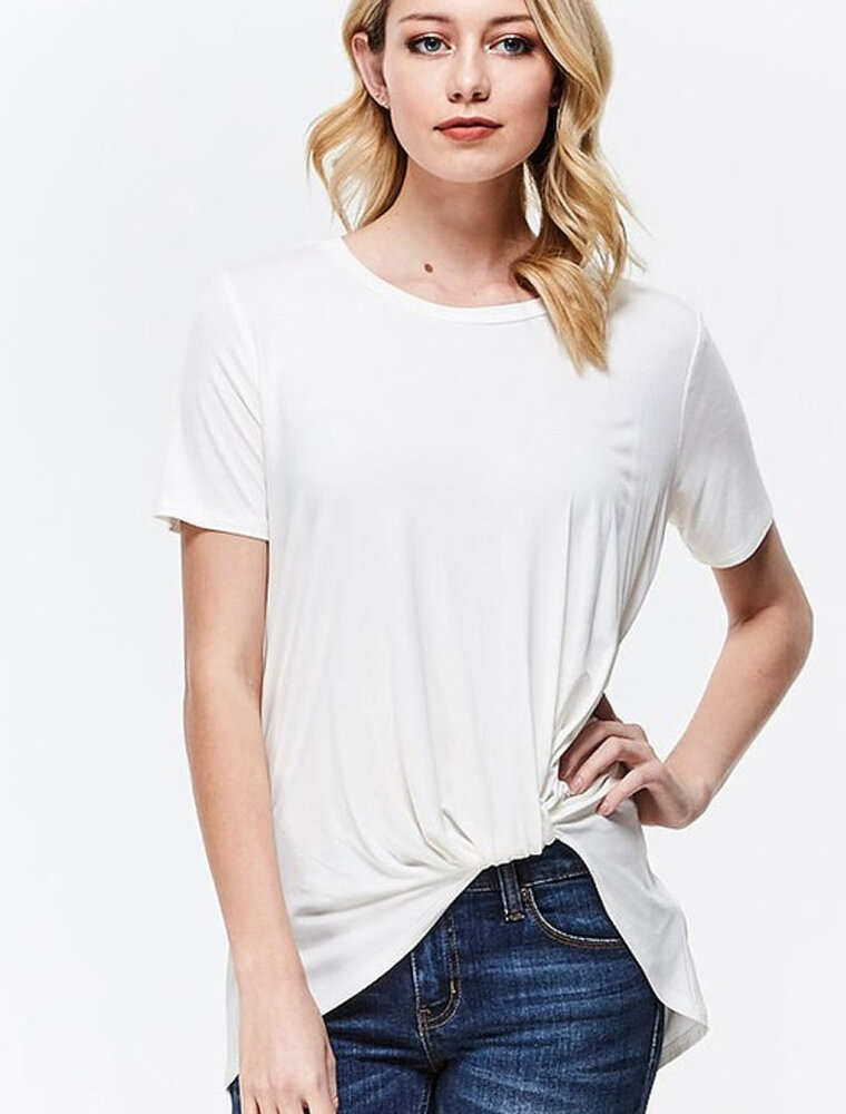 Modal Short Sleeve Tie-Knot Top -Ivory