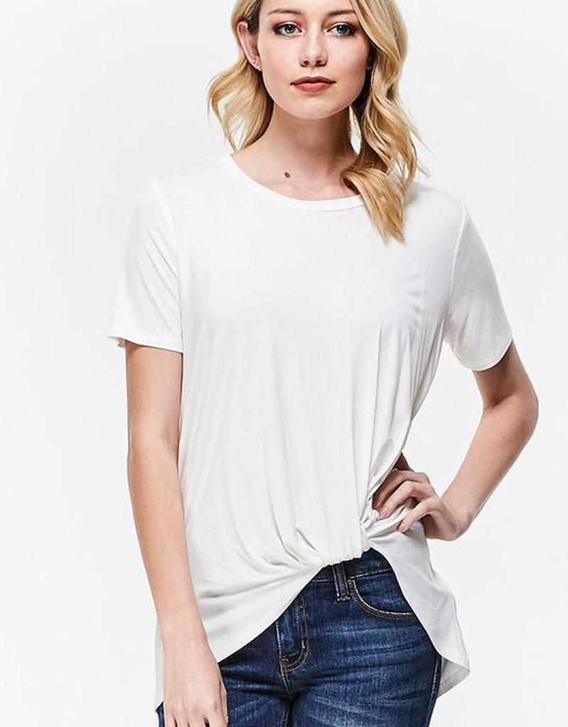 Modal Short Sleeve Tie-Knot Top -Ivory