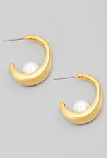 Pearl Ball Open Hoop Earrings
