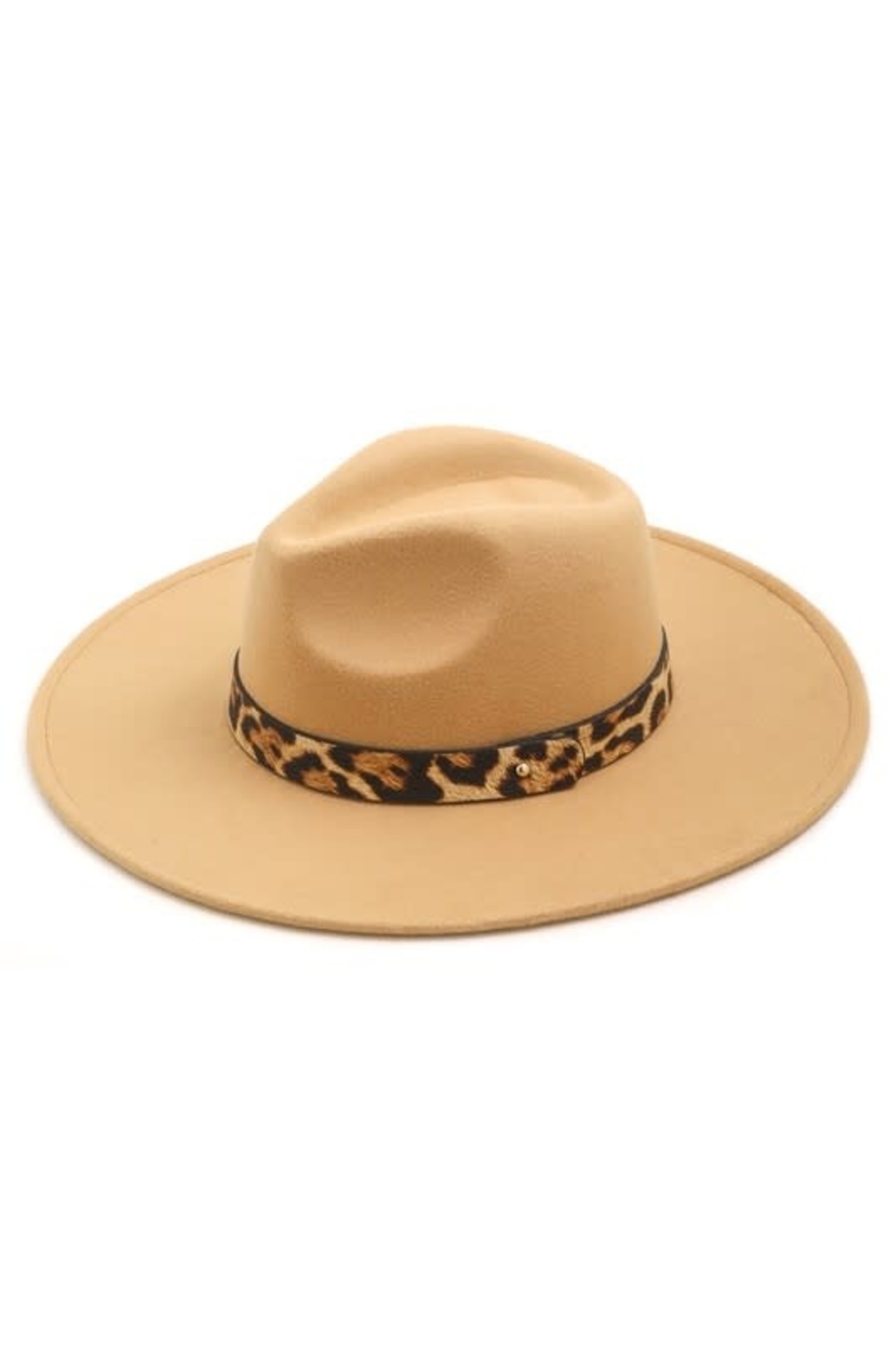 Leopard Strap Flat Brim Fedora Hat 