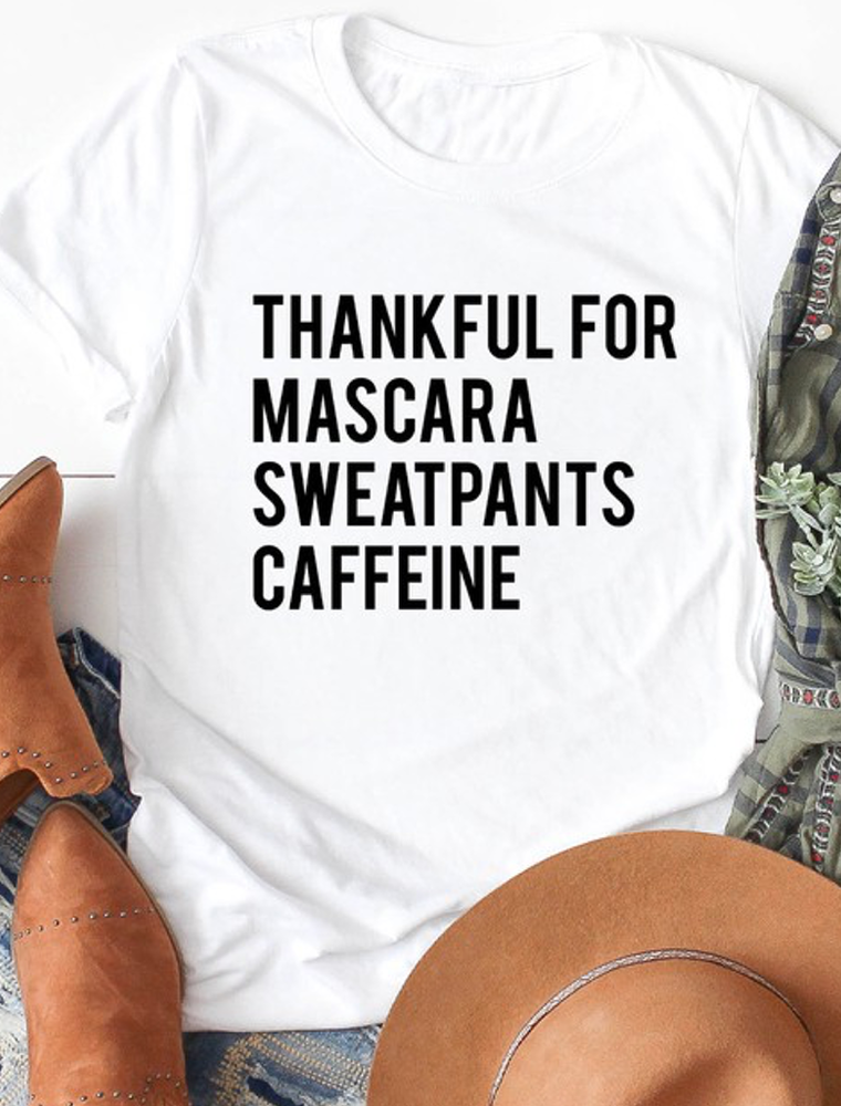 Thankful For Caffeine Graphic Top - White