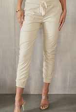 On The Go Faux Leather Joggers - Cream