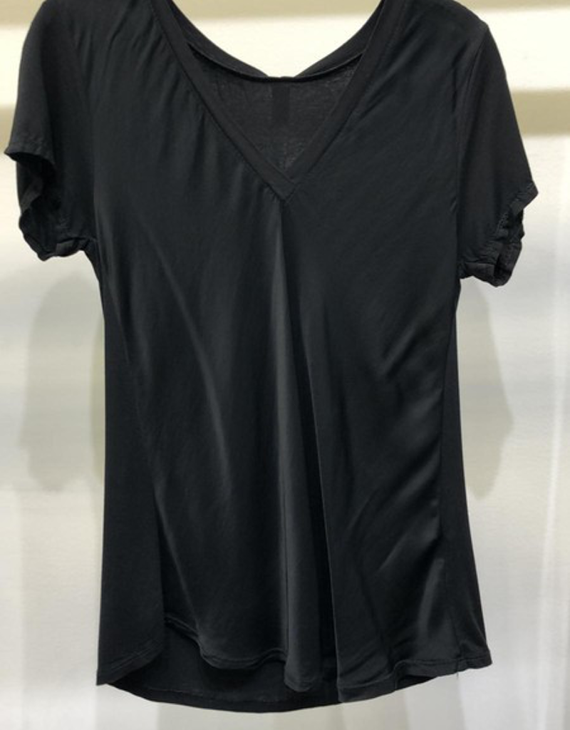 Silk Viscose V-Neck Tee - Black