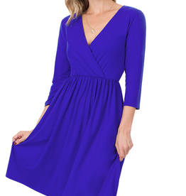 Brushed Soft Surplice Dress - Bright Blue