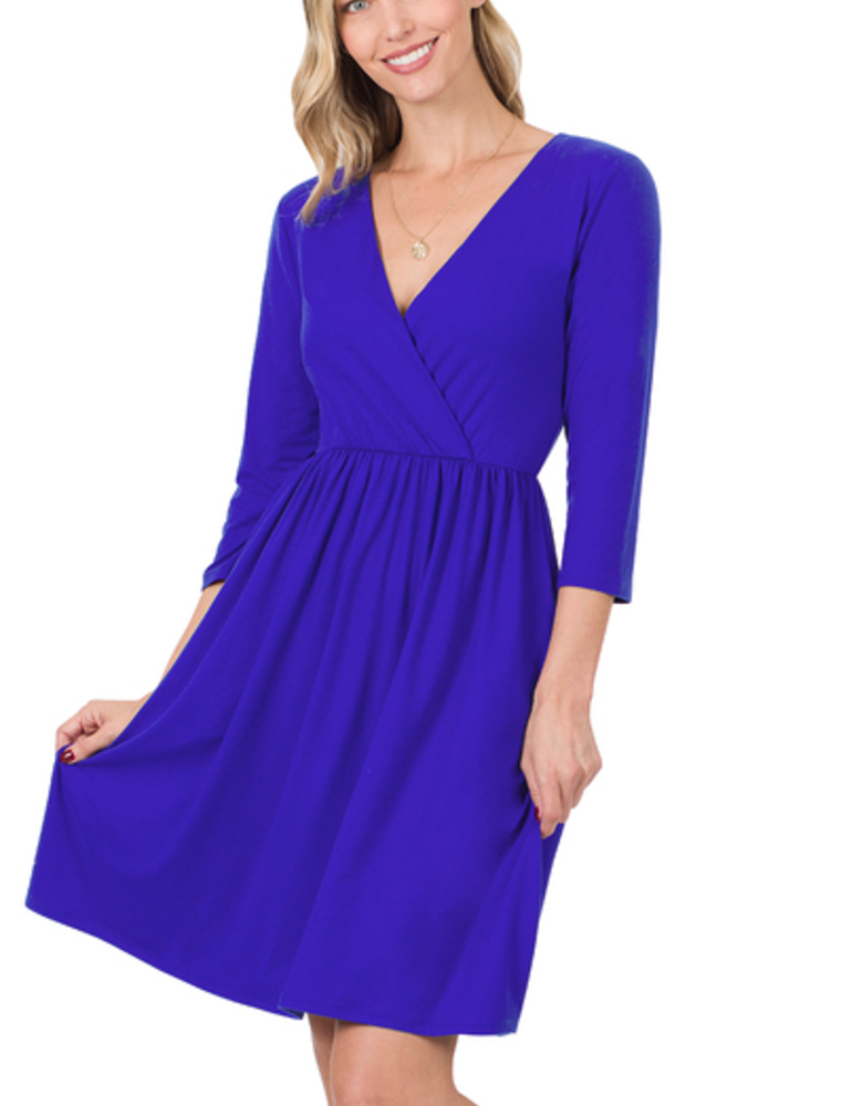 Brushed Soft Surplice Dress - Bright Blue
