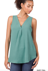 Woven Airflow V-Neck Sleeveless Top - Dusty Teal