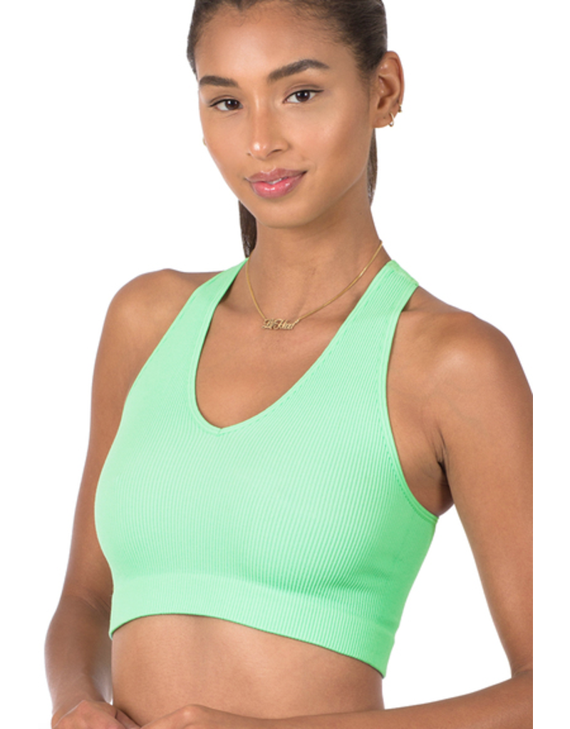 Ribbed Cropped Racerback Tank Top - Bright Green
