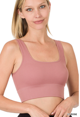 Ribbed Square Neck Cropped Tank Top - LT Rose