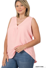Woven Airflow V-Neck Sleeveless Top - Dusty Pink