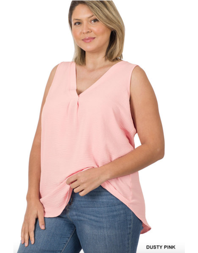 Woven Airflow V-Neck Sleeveless Top - Dusty Pink