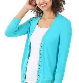 Snap Cardigan 3/4 Sleeve - Ice Blue