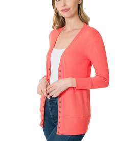 Snap Cardigan 3/4 Sleeve - Deep Coral