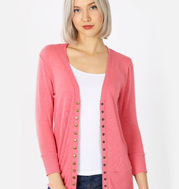 Snap Cardigan 3/4 Sleeve - Desert Rose