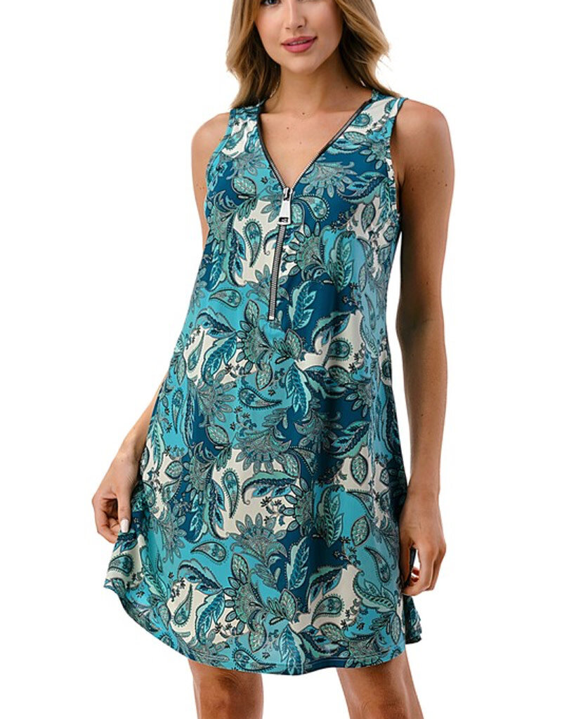 Big Zipper Dress - Teal Paisley