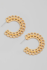 Metallic Flower Design Hoop Earrings