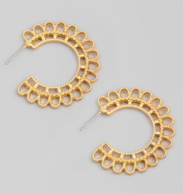 Metallic Flower Design Hoop Earrings