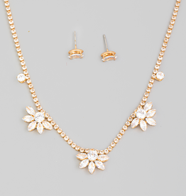 Crystal Rhinestone Flower Necklace Set