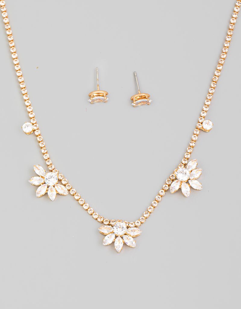 Crystal Rhinestone Flower Necklace Set
