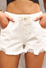 Elastic Waist Drawstring Denim Shorts