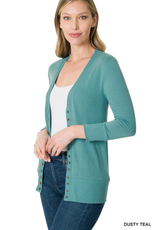 Snap Cardigan 3/4 Sleeve - Dusty Teal