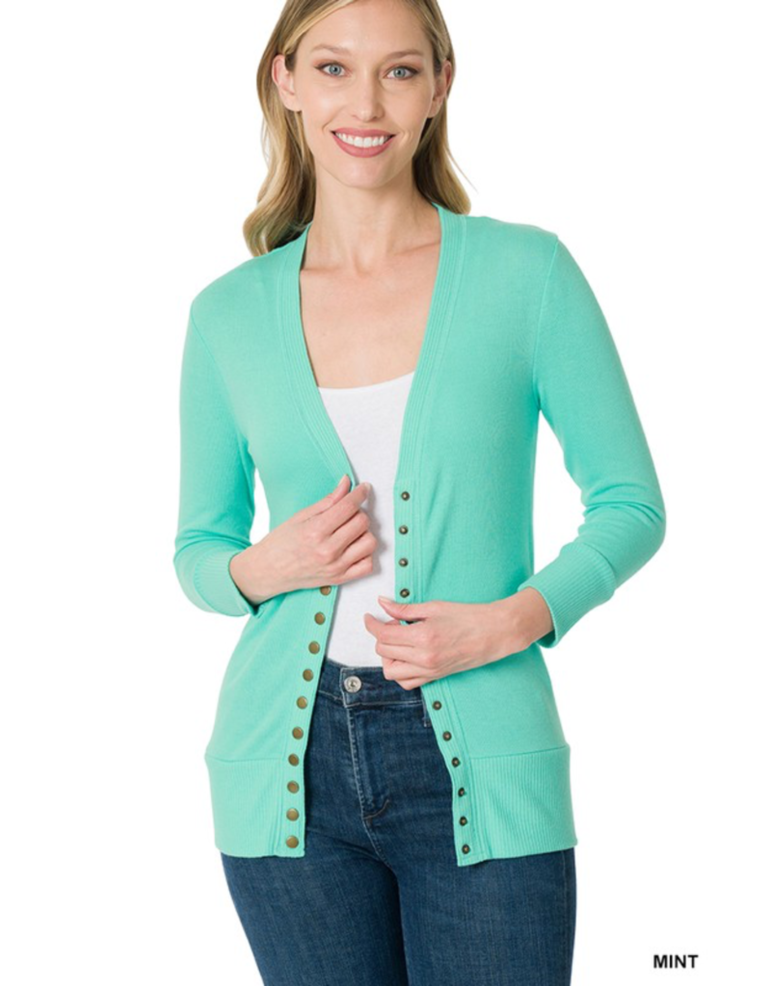 Three Quarter Sleeve Snap Cardigan | forum.iktva.sa