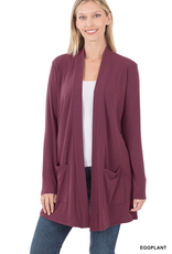 Slouchy Pocket Open Cardigan - Eggplant