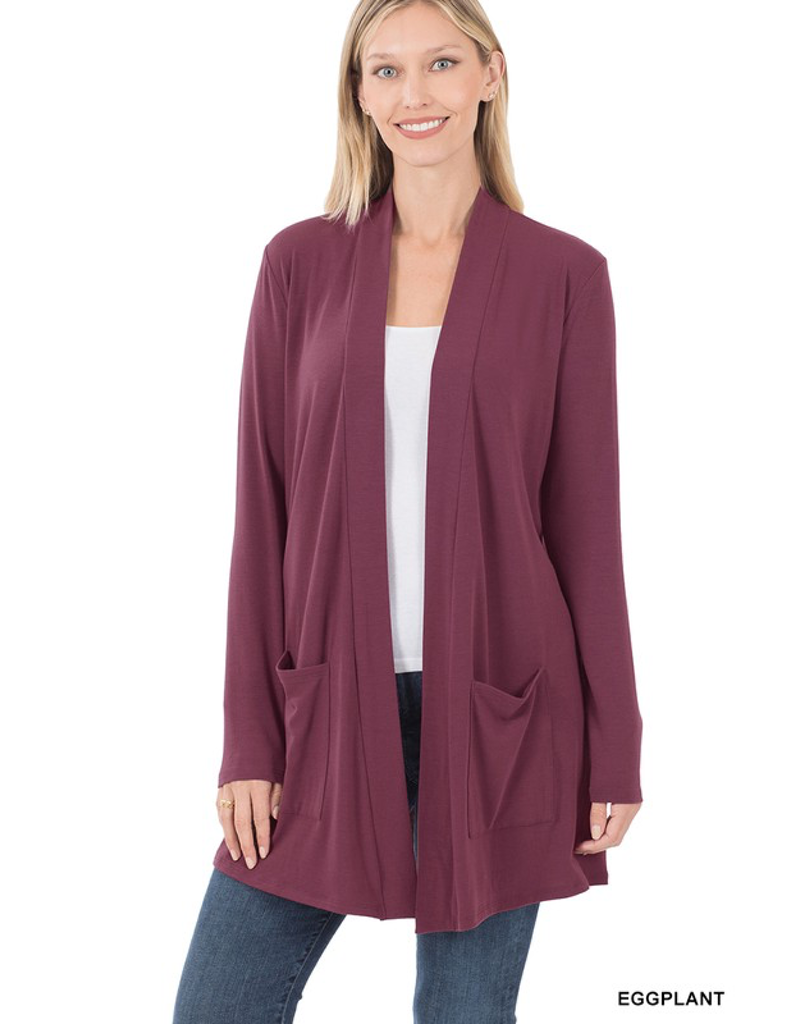 Slouchy Pocket Open Cardigan Eggplant Boutique 23