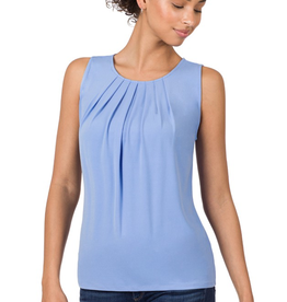 Ity Sleeveless Front Neck Pleat Top - Spring Blue