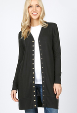 Full Sleeve Long Snap Cardigan - Black