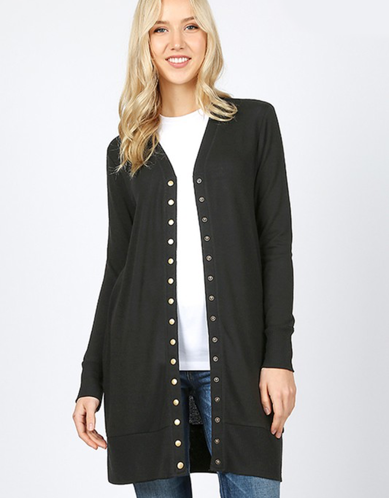 Full Sleeve Long Snap Cardigan - Black