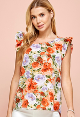 Floral Print Ruffled Short Sleeves