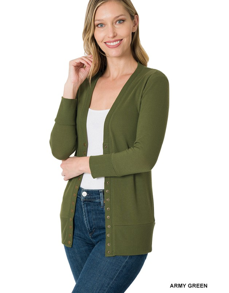 Snap Cardigan 3/4 Sleeve - Army Green 