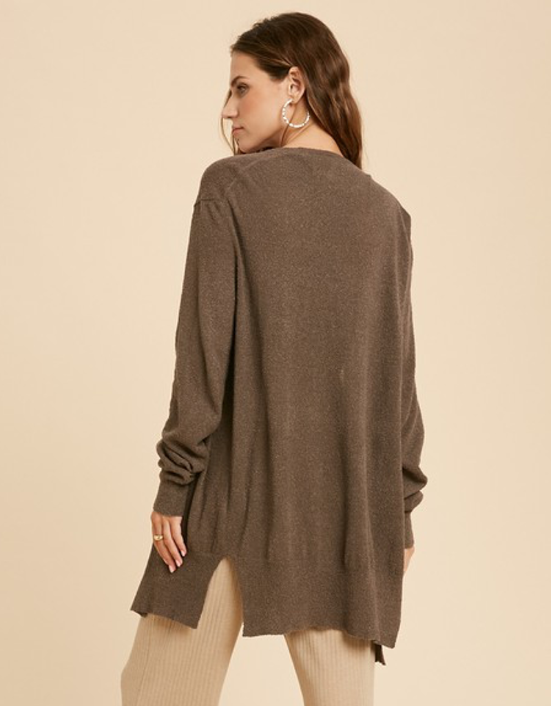 Light Boucle Cardigan With Pockets - Charcoal