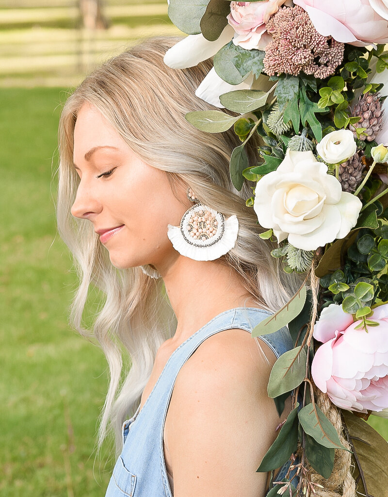 Beaded Circle Fan Drop Earrings