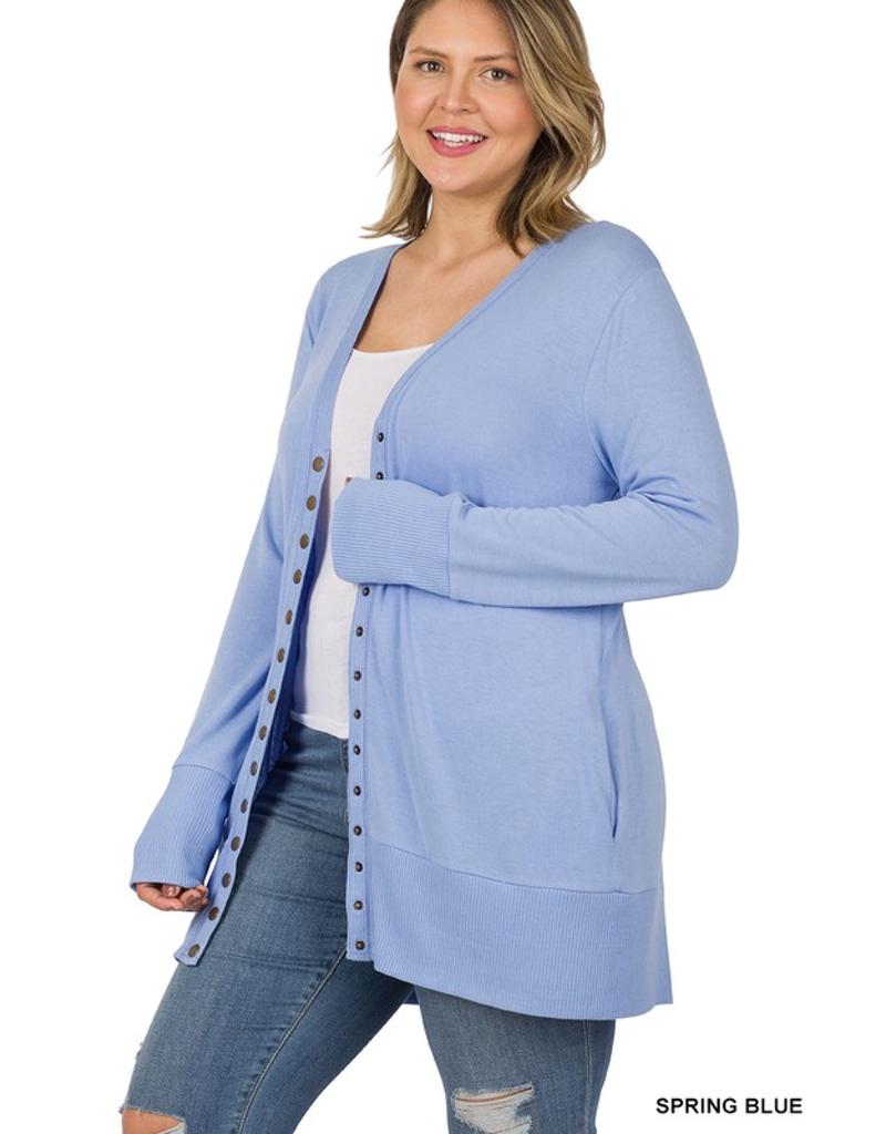 Snap Cardigan Full Sleeve With Pockets - Spring Blue