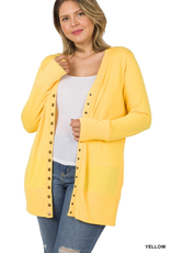 Snap Cardigan Full Sleeve With Pockets - Yellow