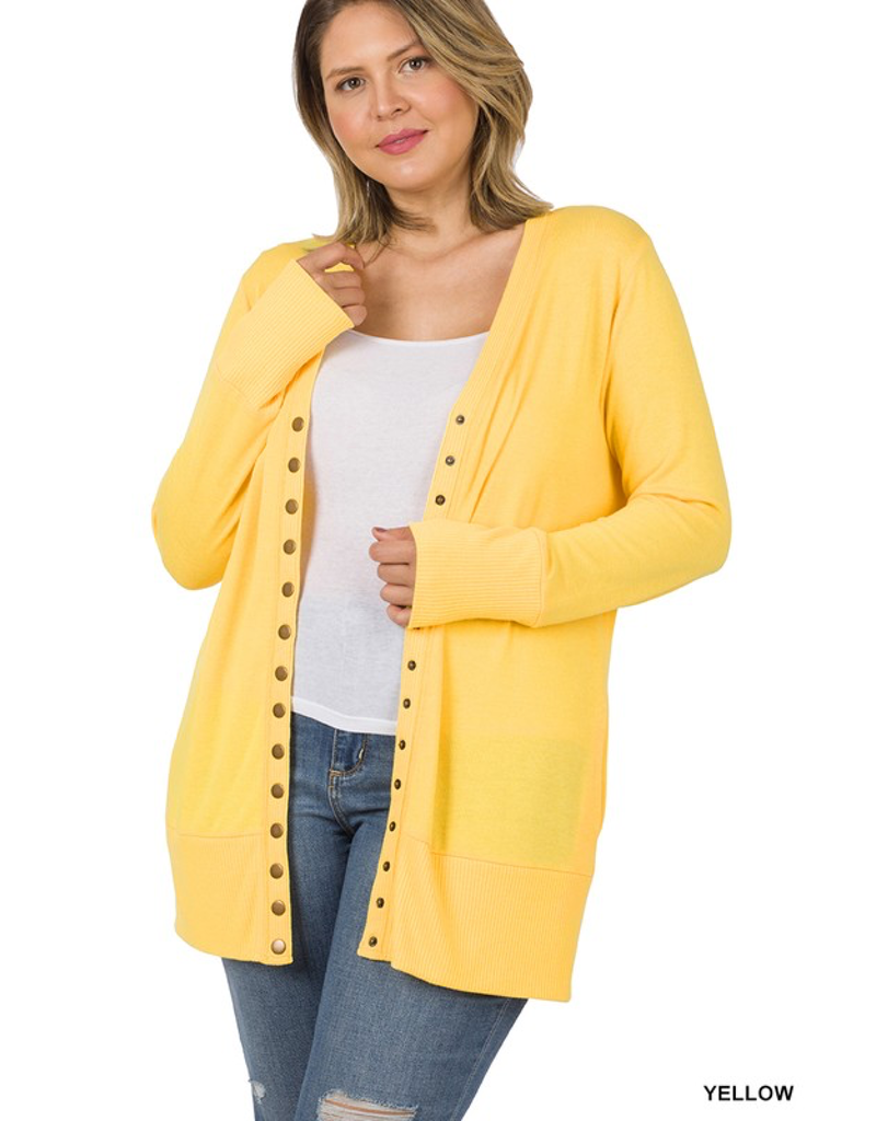 Snap Cardigan Full Sleeve With Pockets - Yellow