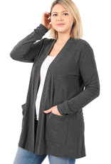 Slouchy Pocket Open Cardigan - Charcoal