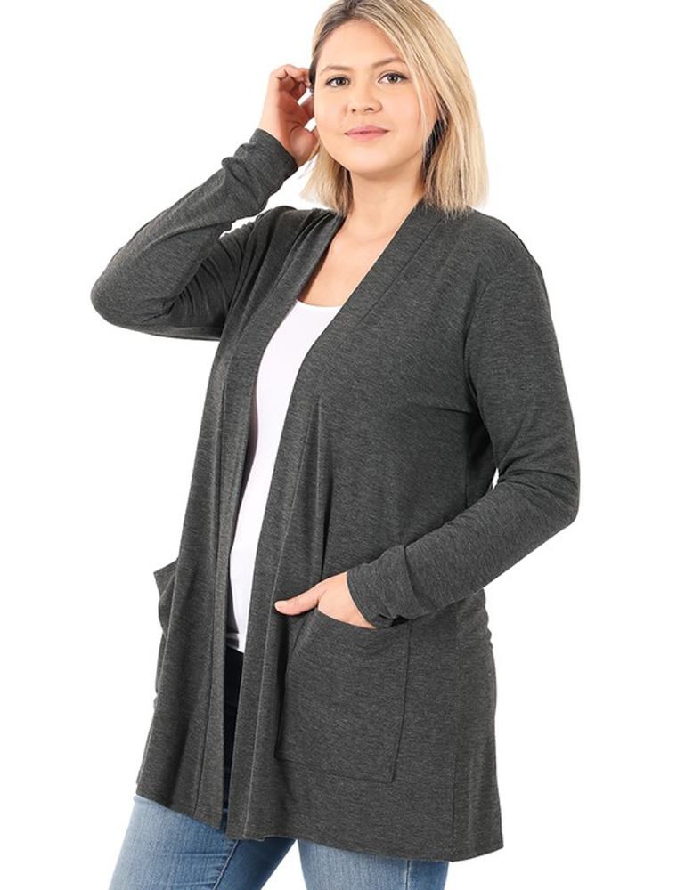 Slouchy Pocket Open Cardigan - Charcoal