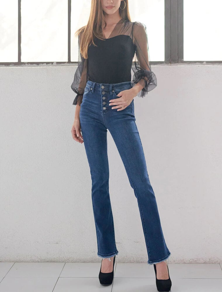 Rainn Ultra High Rise Flare Jeans - Dark