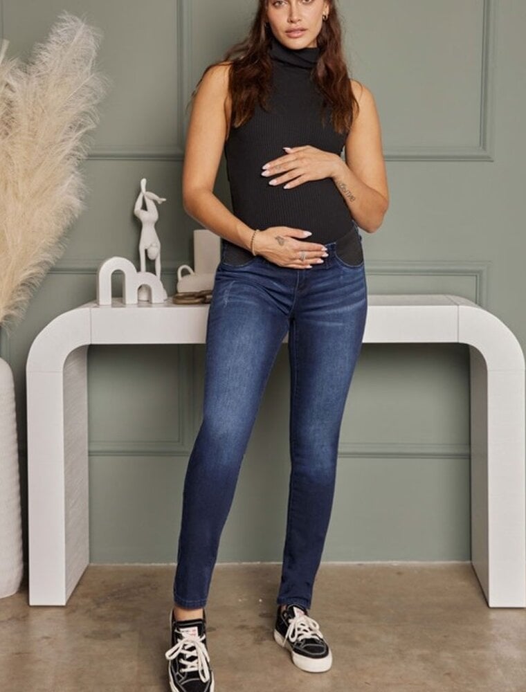 Rem Side Panel Maternity Skinny Jeans- Dark