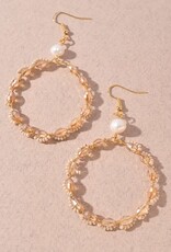 Beaded Pearl Gold Hoop Earring
