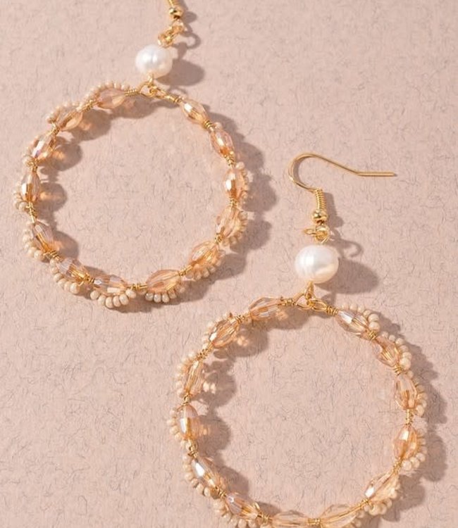 Beaded Pearl Gold Hoop Earring