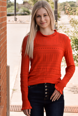 Hollow-Out Knitted Long Sleeve Top With Ruffle