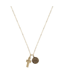 Petite Penny From Heaven Necklace with Cross Charm - Yellow Bronze