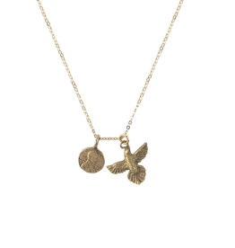 Petite Penny From Heaven Necklace with Dove Charm - Yellow Bronze