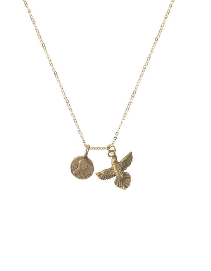 Petite Penny From Heaven Necklace with Dove Charm - Yellow Bronze