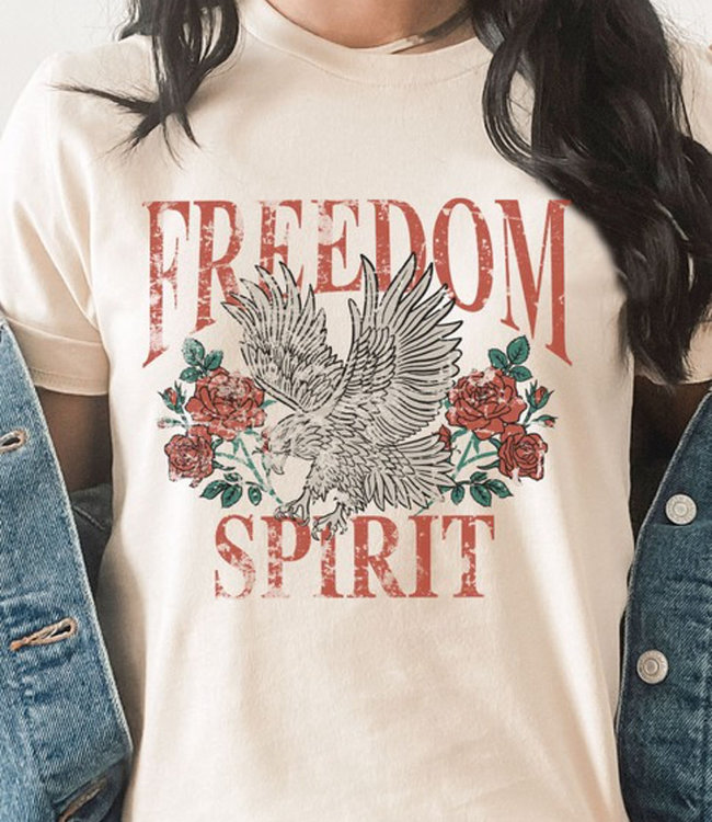 Freedom Spirit Eagle Rose Graphic Tee - Cream