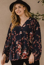 Floral Print Balloon Sleeves Blouse