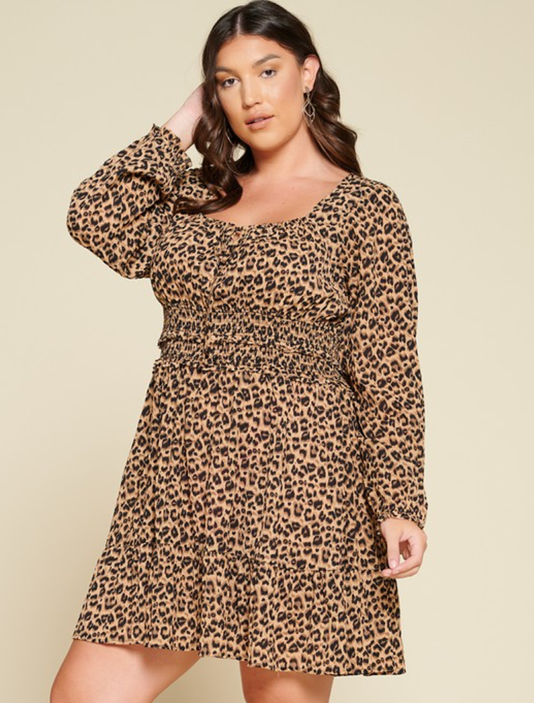 Leopard Printed Square-Neck Dress